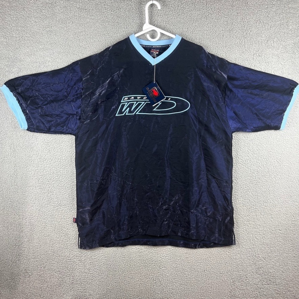 NDS Vintage 90s Davoucci‎ Urban Streetwear Krinkle T Shirt Blue V Neck Mens 3XL